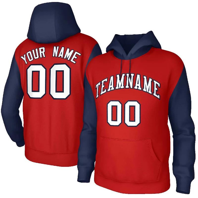 Fresh And Fashionable Custom Red Navy-Red Raglan Sleeves Stitched Sportwear Pullover Hoodie