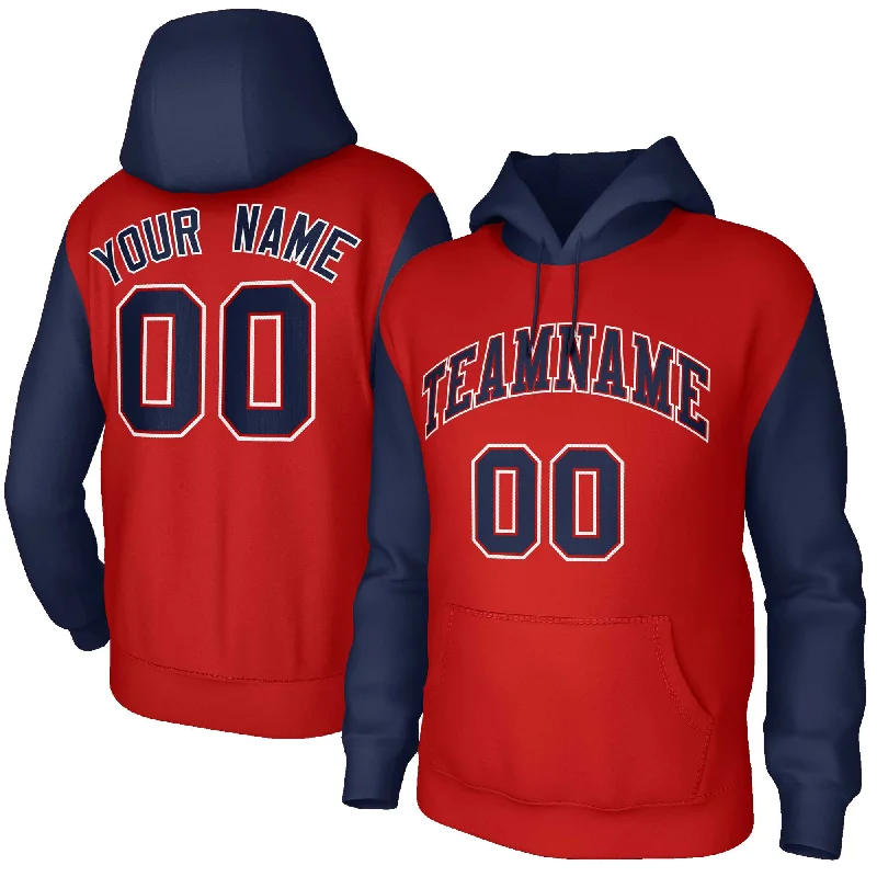 High Street Design Custom Red Navy-Red Raglan Sleeves Stitched Sportwear Pullover Hoodie