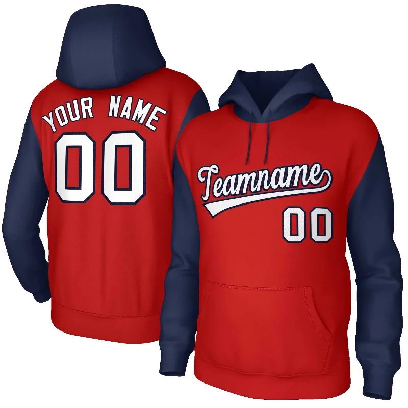 Youthful Street Fashion Custom Red Navy-White Raglan Sleeves Stitched Sportwear Pullover Hoodie