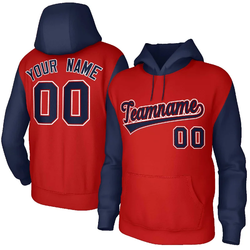 French Style Custom Red Navy-Red Raglan Sleeves Stitched Sportwear Pullover Hoodie
