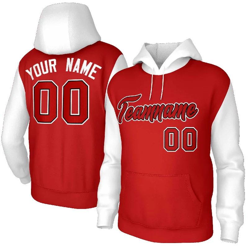 Cute Style Custom Red White-Red Raglan Sleeves Stitched Sportwear Pullover Hoodie