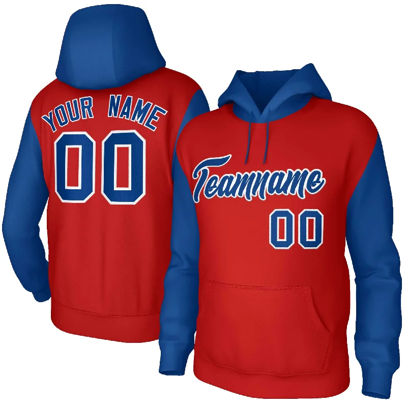 Versatile Items Custom Red Royal-White Raglan Sleeves Stitched Sportwear Pullover Hoodie