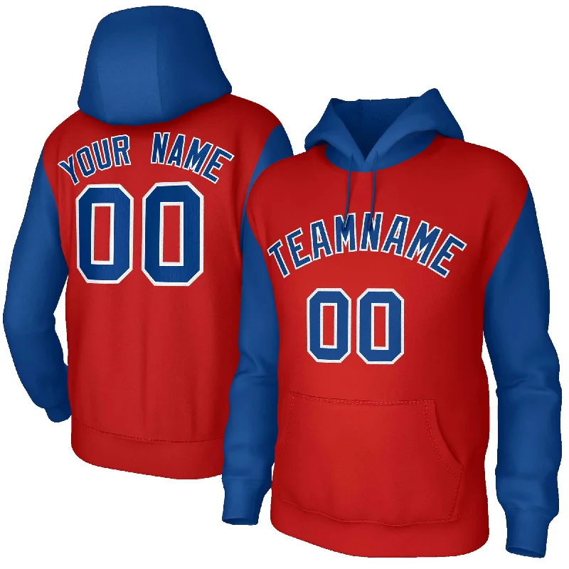 Comfortable And Simple Custom Red Royal-White Raglan Sleeves Stitched Sportwear Pullover Hoodie