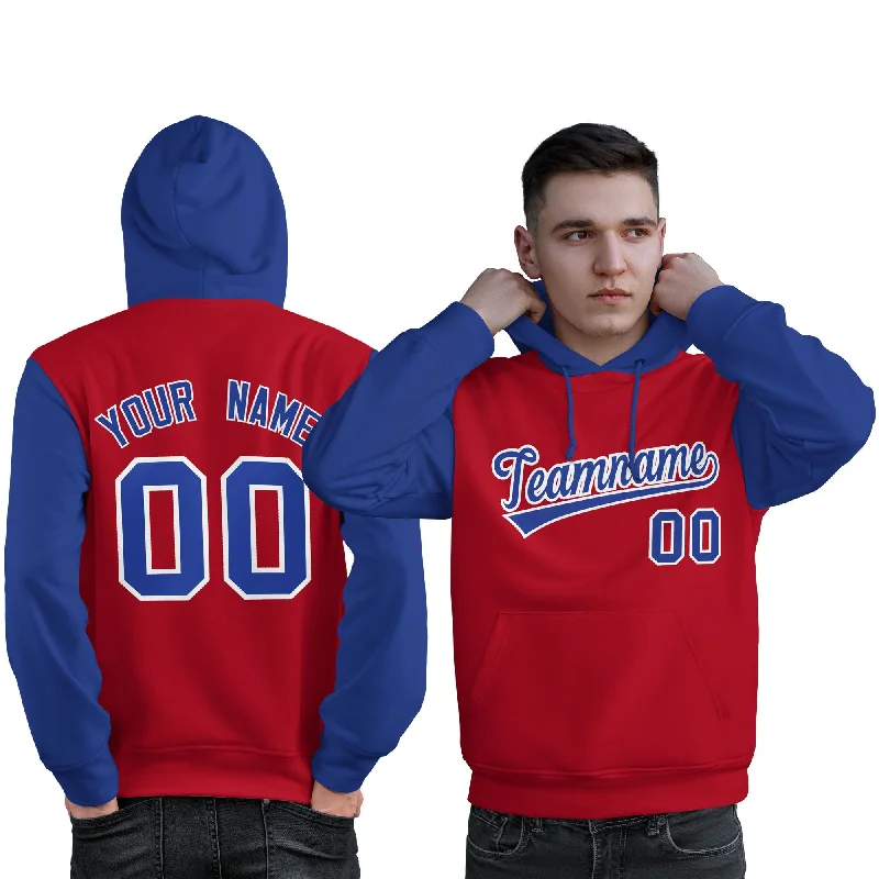 Light Comfort Custom Red Royal-White Raglan Sleeves Pullover Personalized Sweatshirt Hoodie