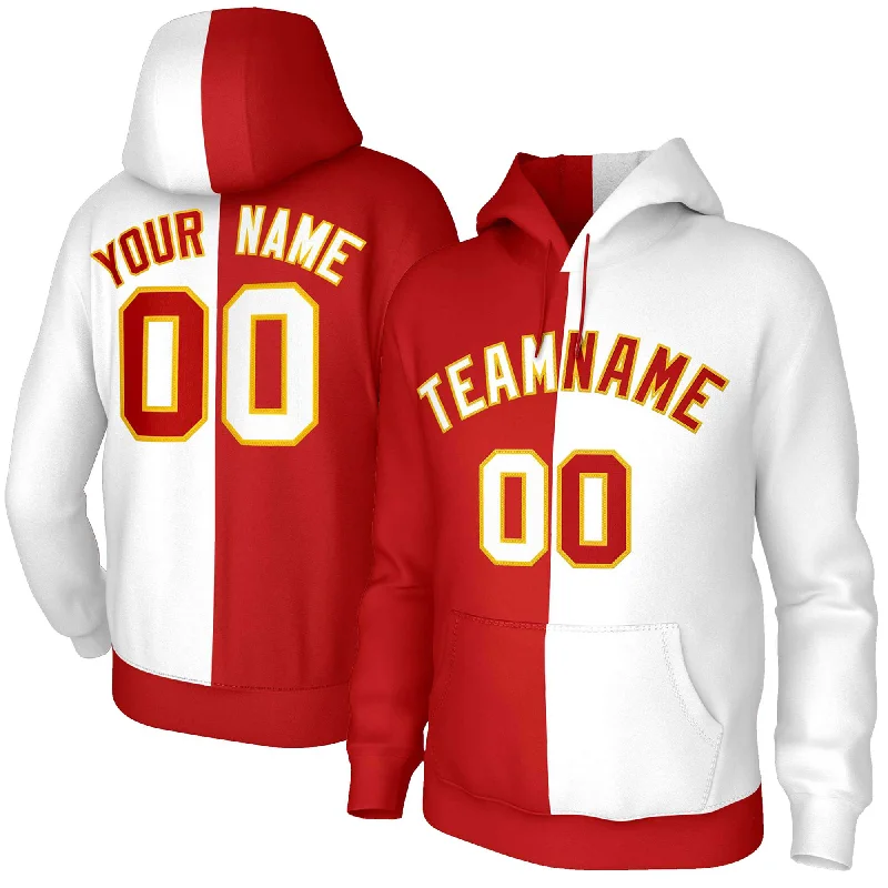 Goddess Outfit Custom Red White White-Gold Split Fashion Stitched Sportwear Pullover Hoodie