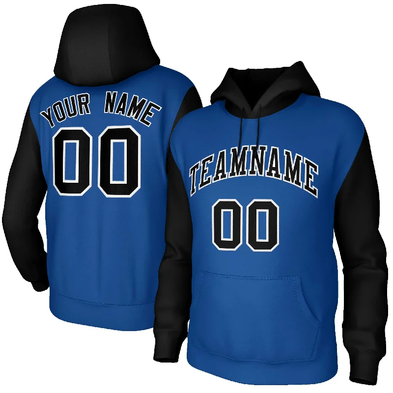 Exquisite Tailoring Custom Royal Black-White Raglan Sleeves Stitched Sportwear Pullover Hoodie