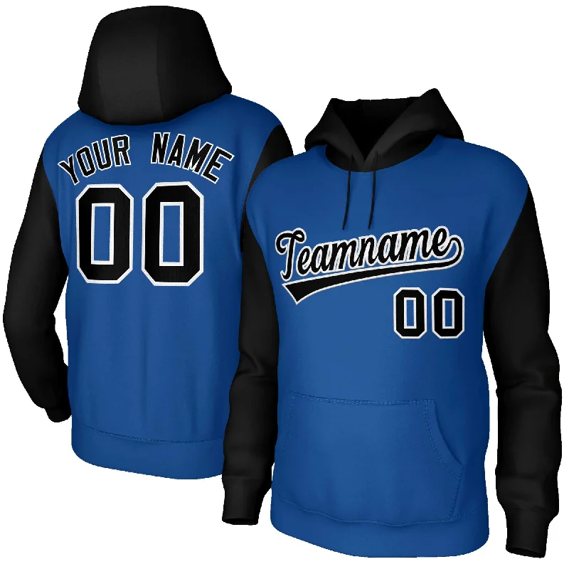 Elegant Design Custom Royal Black-White Raglan Sleeves Stitched Sportwear Pullover Hoodie