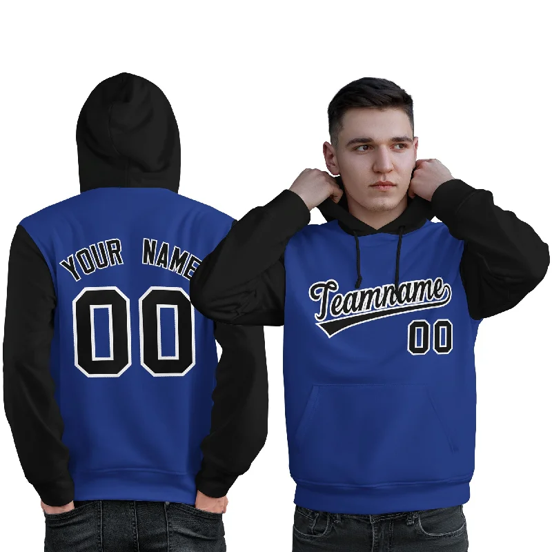 Smart Comfort Wear Custom Royal Black-White Raglan Sleeves Pullover Personalized Sweatshirt Hoodie