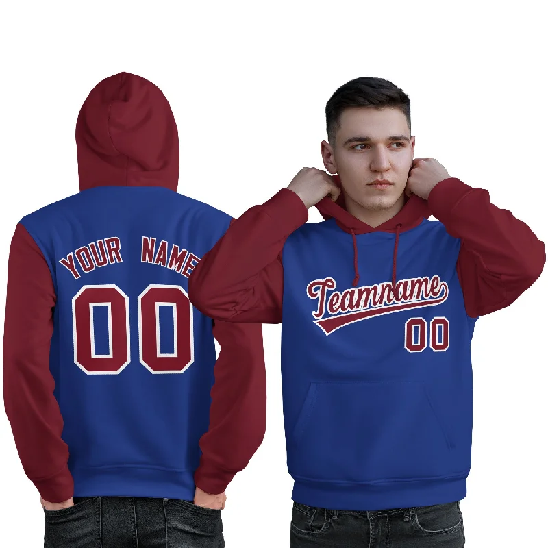 Cozy Fashion Custom Royal Crimson-White Raglan Sleeves Pullover Personalized Sweatshirt Hoodie