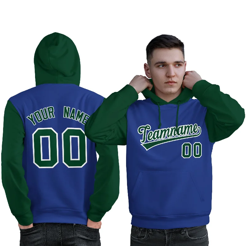 Chic Outfits Custom Royal Green-White Raglan Sleeves Pullover Personalized Sweatshirt Hoodie