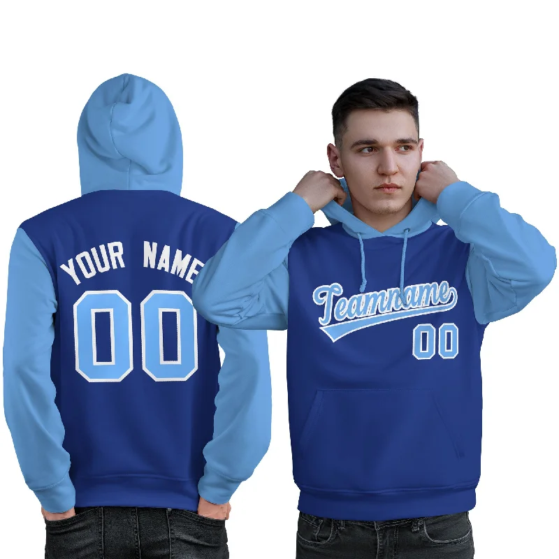Versatile Outfits Custom Royal Light Blue-White Raglan Sleeves Pullover Personalized Sweatshirt Hoodie