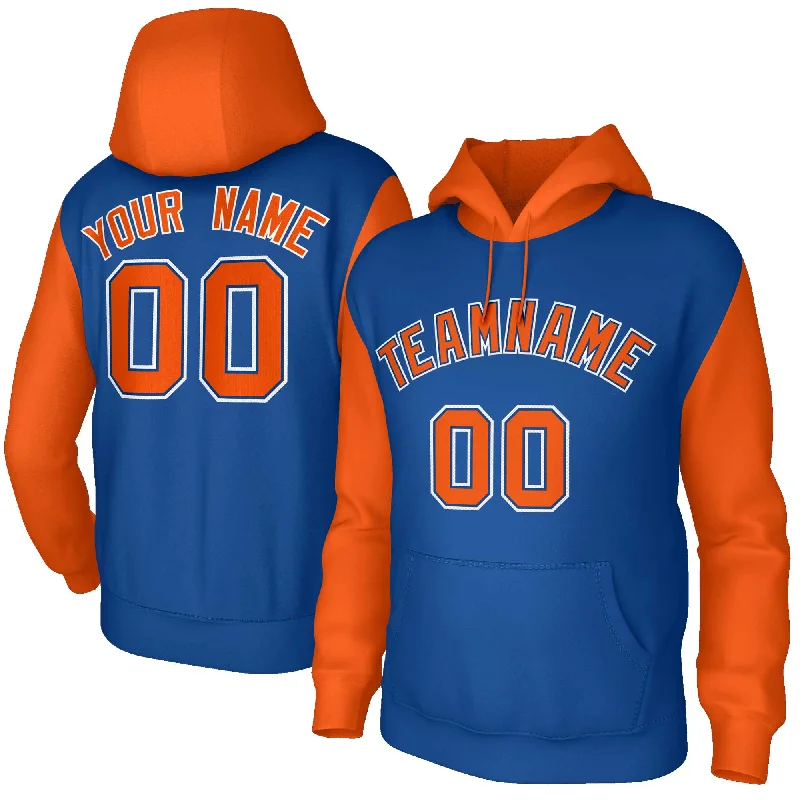 Design And Tailoring Custom Royal Orange-Royal Raglan Sleeves Stitched Sportwear Pullover Hoodie