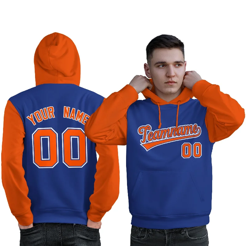 Soft Knitwear Custom Royal Orange-White Raglan Sleeves Pullover Personalized Sweatshirt Hoodie