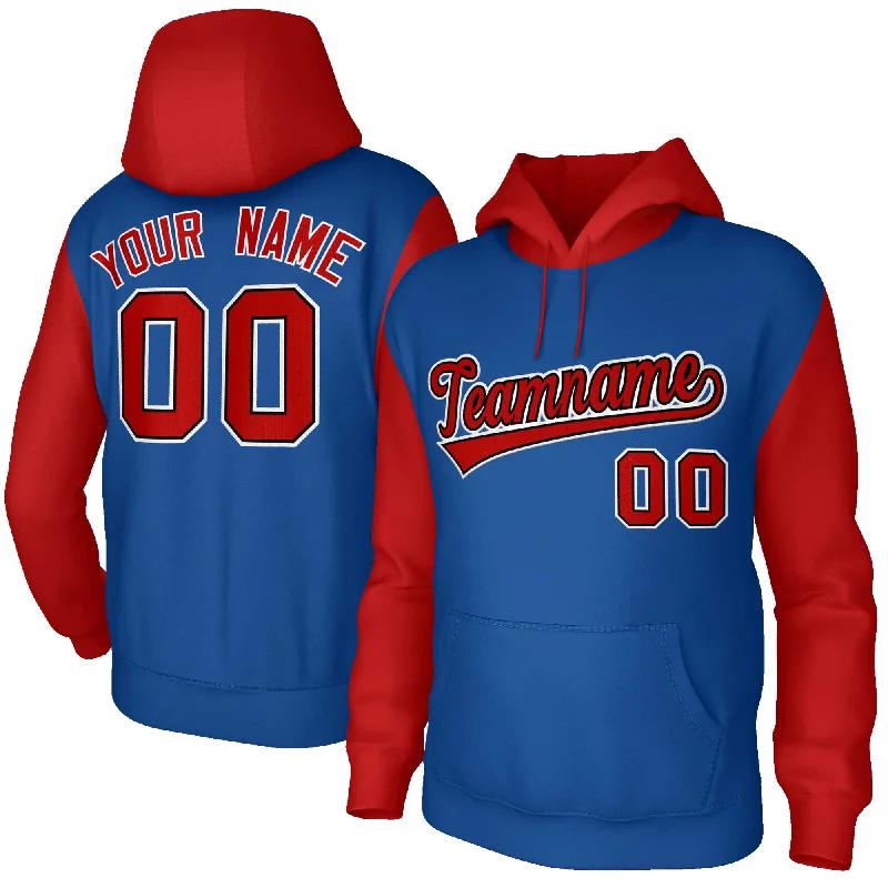 Simple Matching Custom Royal Red-Black Raglan Sleeves Stitched Sportwear Pullover Hoodie