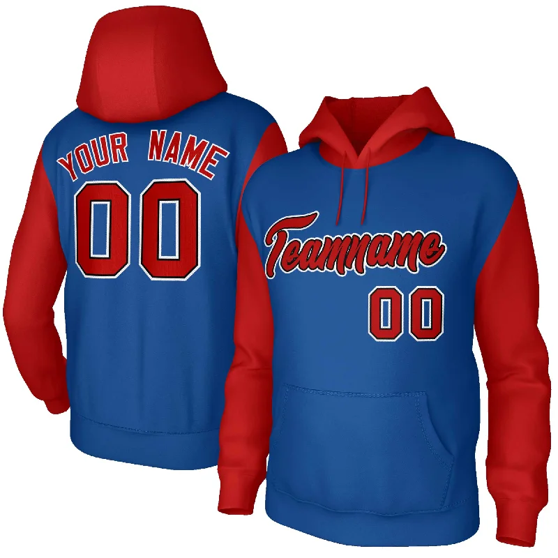 Light And Breathable Custom Royal Red-Black Raglan Sleeves Stitched Sportwear Pullover Hoodie