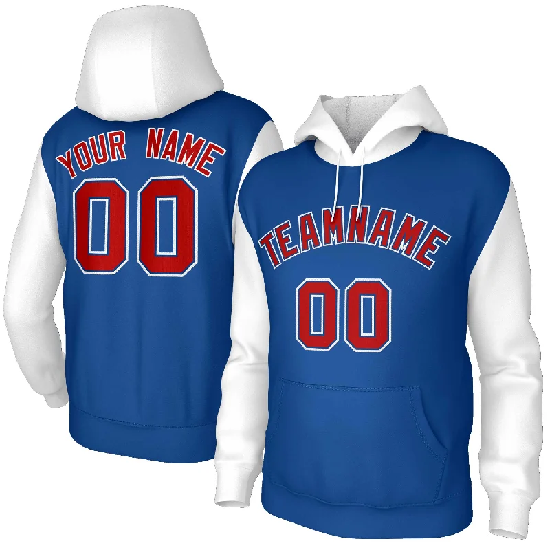 Playful Style Custom Royal Red-Royal Raglan Sleeves Stitched Sportwear Pullover Hoodie