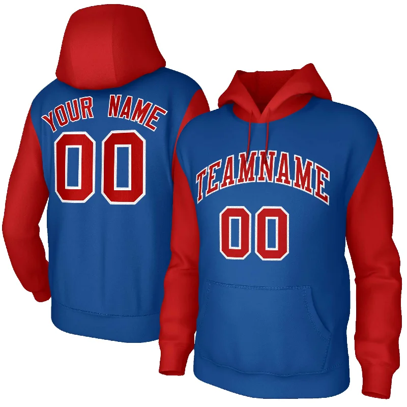 Retro Prints Custom Royal Red-White Raglan Sleeves Stitched Sportwear Pullover Hoodie