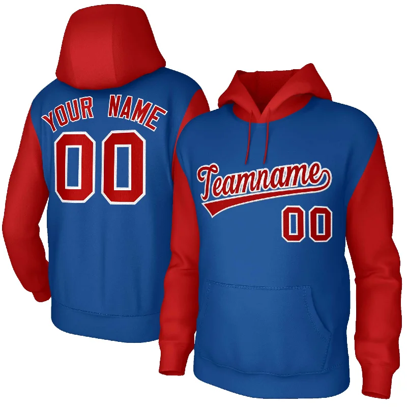 Modern Tailoring Custom Royal Red-White Raglan Sleeves Stitched Sportwear Pullover Hoodie