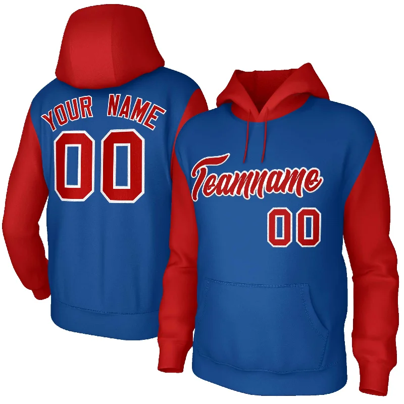European And American Style Custom Royal Red-White Raglan Sleeves Stitched Sportwear Pullover Hoodie