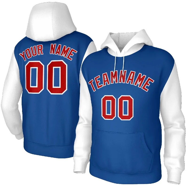 Classic Style Custom Royal Red-White Raglan Sleeves Stitched Sportwear Pullover Hoodie