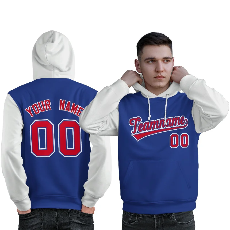 Everyday Outfits Custom Royal Red-White Raglan Sleeves Pullover Personalized Sweatshirt Hoodie