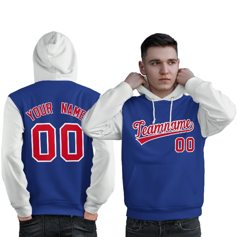 Breezy Comfort Custom Royal Red-White Raglan Sleeves Pullover Personalized Sweatshirt Hoodie