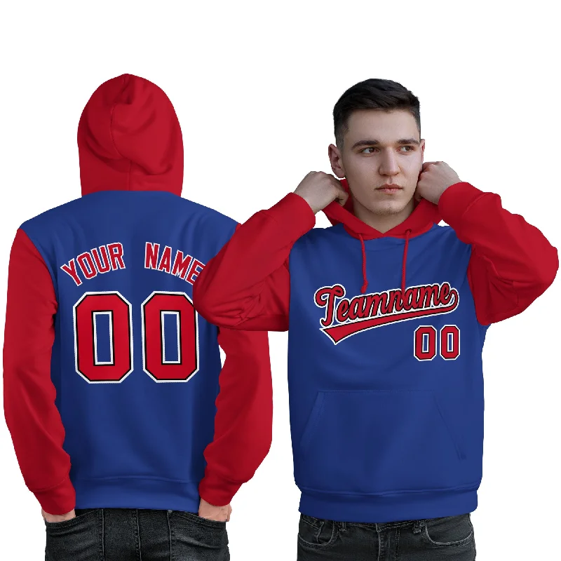 Relaxed Fashion Custom Royal Red-White Raglan Sleeves Pullover Personalized Sweatshirt Hoodie