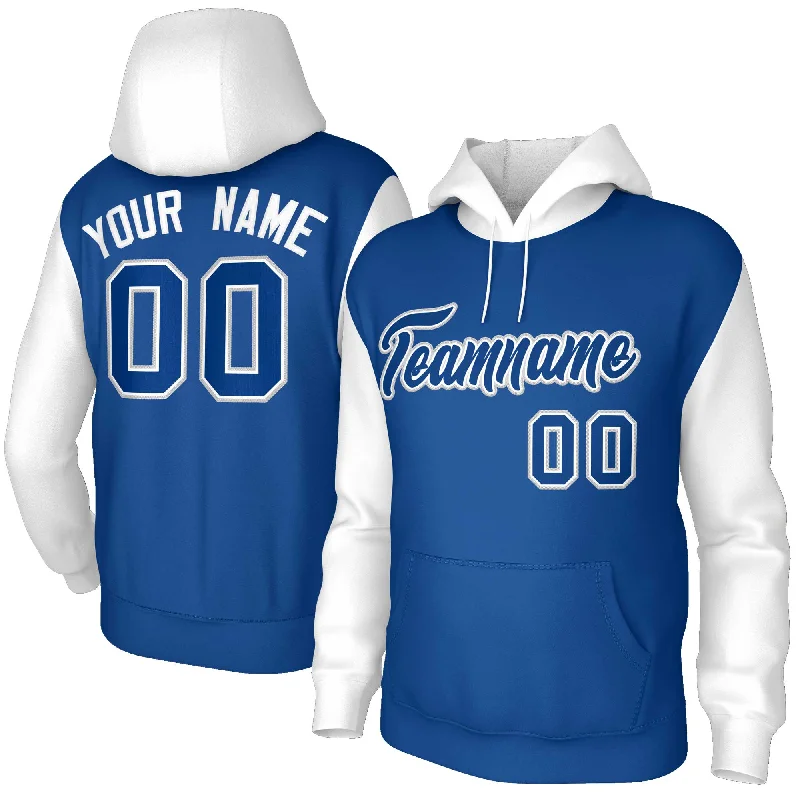 Bright Colors Custom Royal Royal-White Raglan Sleeves Stitched Sportwear Pullover Hoodie