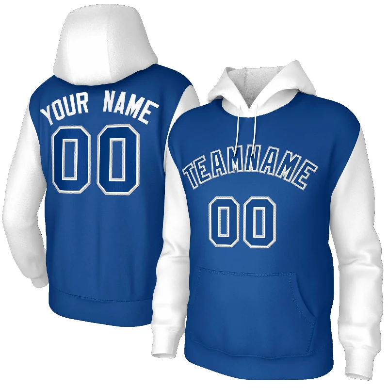 Loose Fit Custom Royal Royal-White Raglan Sleeves Stitched Sportwear Pullover Hoodie