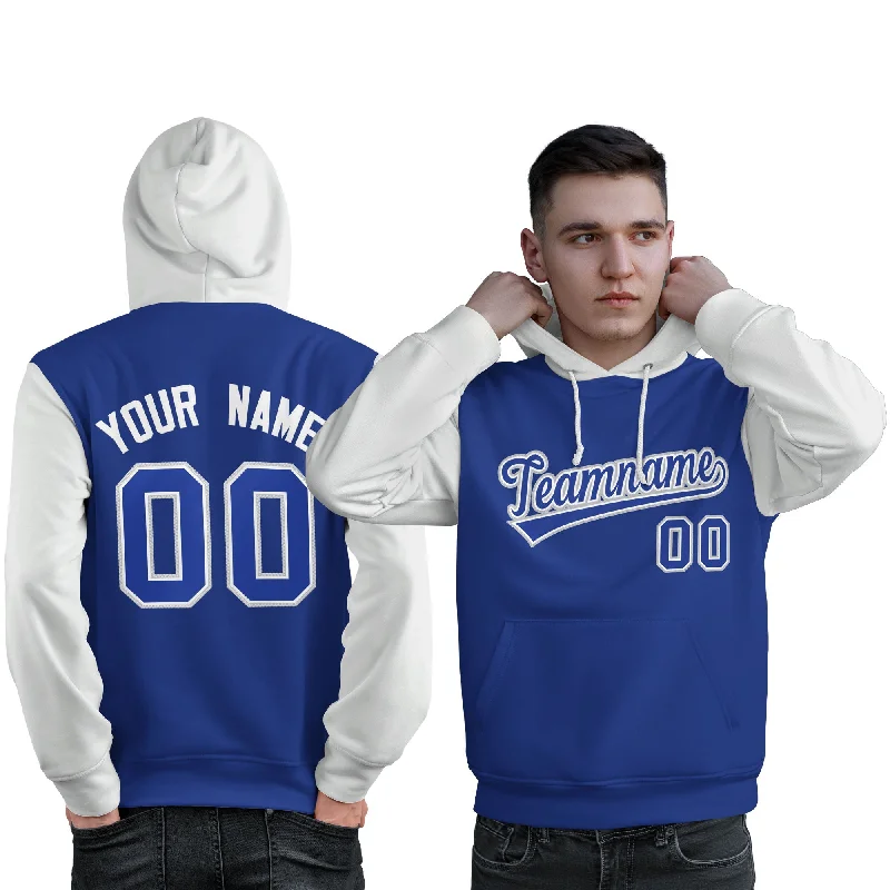 Light Fit Custom Royal White-Gray Raglan Sleeves Pullover Personalized Sweatshirt Hoodie