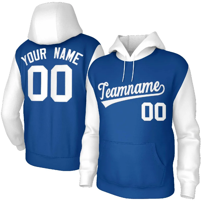 Lazy Home Custom Royal White-Raglan Sleeves Stitched Sportwear Pullover Hoodie