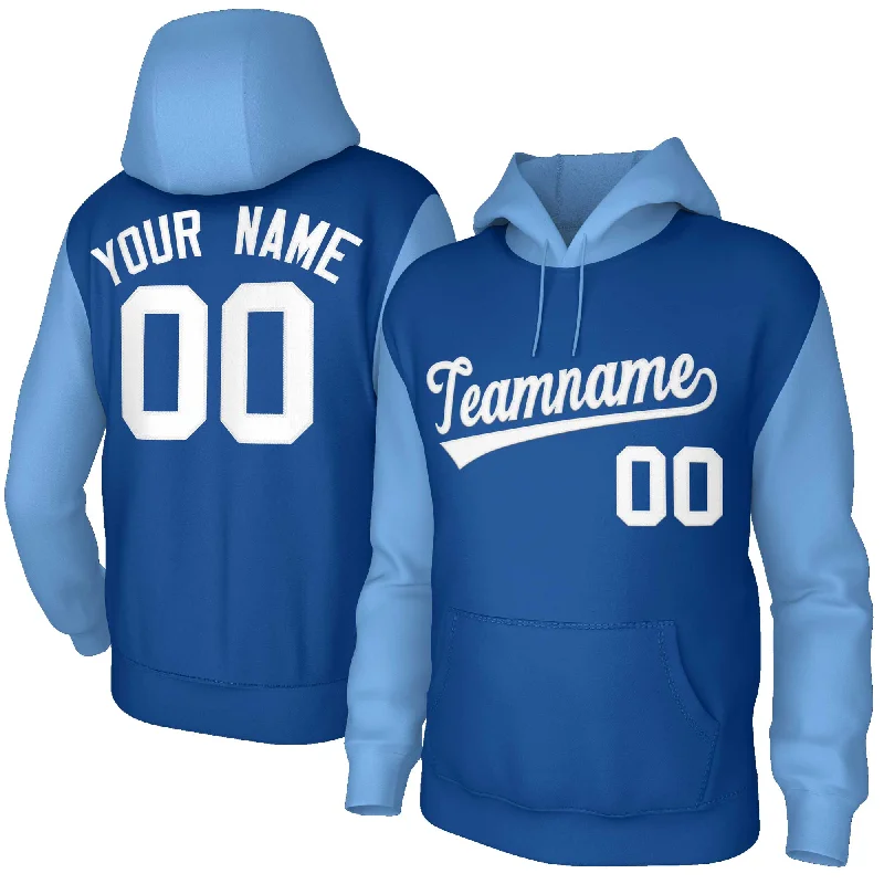 Classic Retro Custom Royal White-Raglan Sleeves Stitched Sportwear Pullover Hoodie