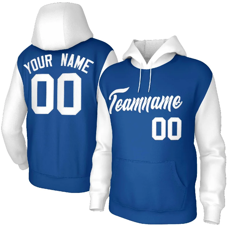 Body Design Custom Royal White-Raglan Sleeves Stitched Sportwear Pullover Hoodie