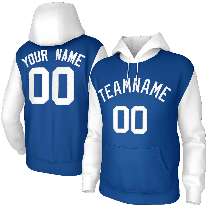 Dynamic Fashion Custom Royal White-Raglan Sleeves Stitched Sportwear Pullover Hoodie