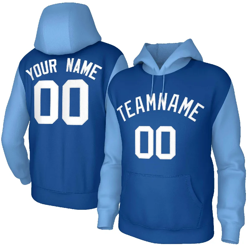 Noble Temperament Custom Royal White-Raglan Sleeves Stitched Sportwear Pullover Hoodie
