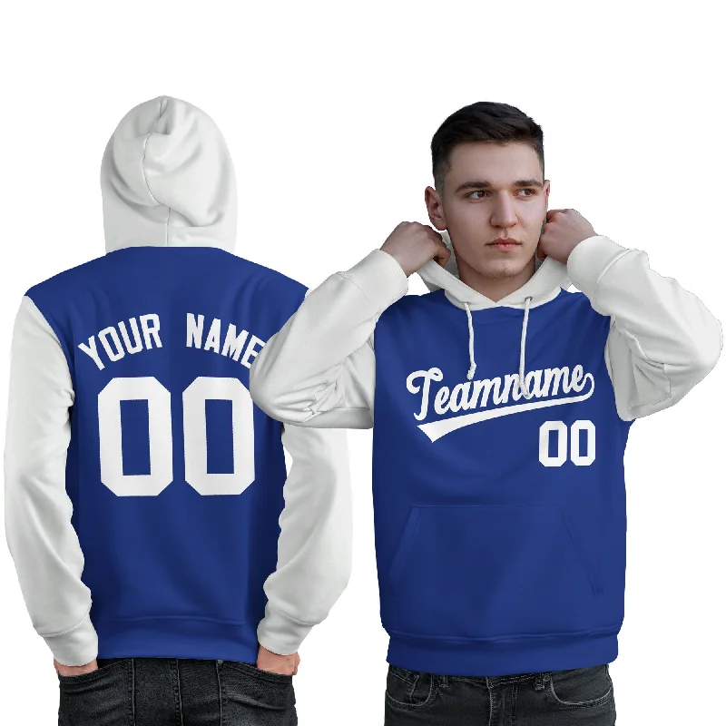 Trendy Dresses Custom Royal White Raglan Sleeves Pullover Personalized Sweatshirt Hoodie