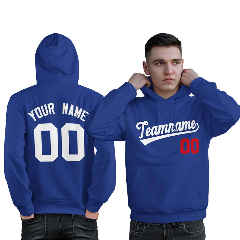 Modern Comfort Wear Custom Royal White-Red Classic Style Personalized Sport Pullover Hoodie