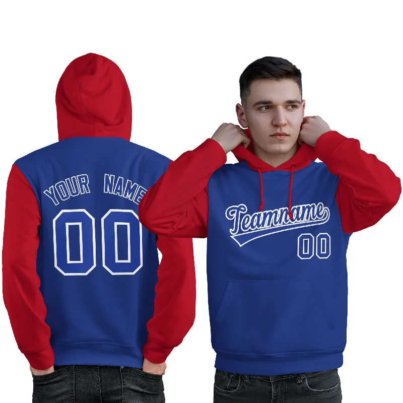 Effortless Outfits Custom Royal White-Red Raglan Sleeves Pullover Personalized Sweatshirt Hoodie