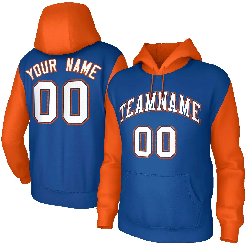 Noble And Elegant Custom Royal White-Royal Raglan Sleeves Stitched Sportwear Pullover Hoodie