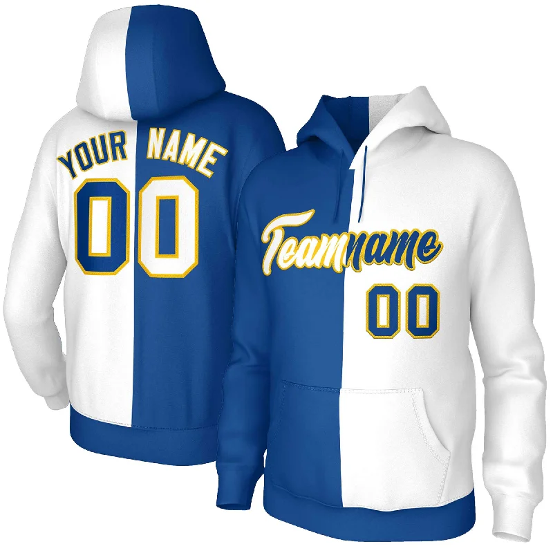 Elegant Outline Custom Royal White-Gold Split Fashion Stitched Sportwear Pullover Hoodie