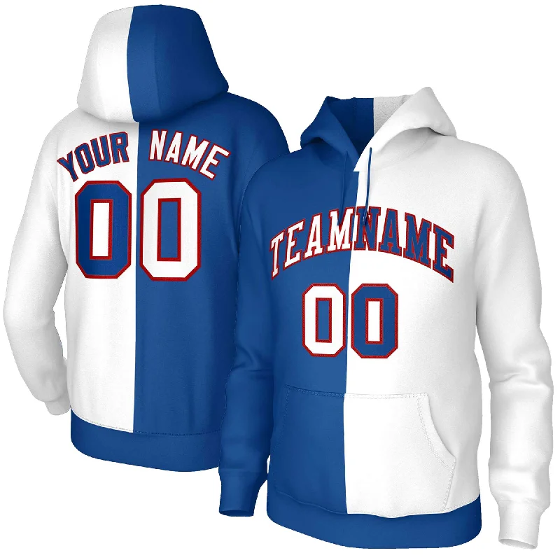Effortless Wear Custom Royal White White-Red Split Fashion Stitched Sportwear Pullover Hoodie