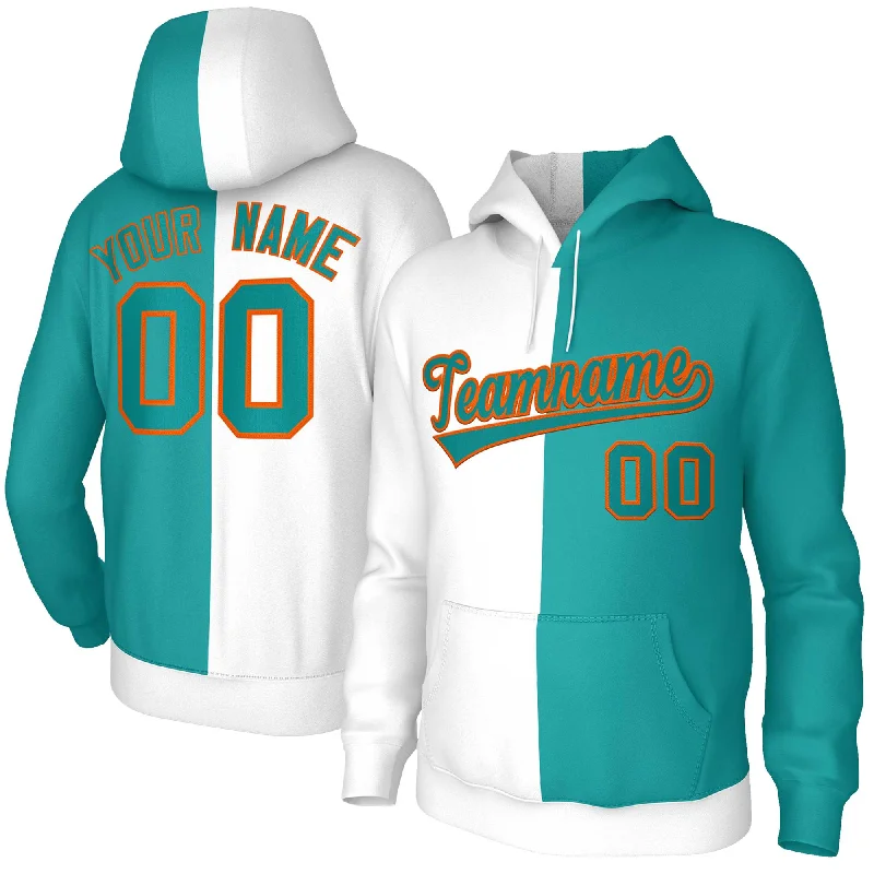 Trendy Casuals Custom White Aqua Aqua-Orange Split Fashion Stitched Sportwear Pullover Hoodie