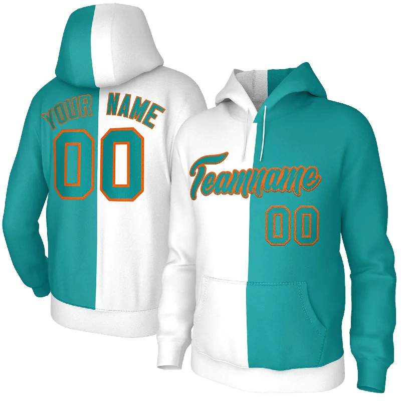Design Must-have Custom White Aqua Aqua-Orange Split Fashion Stitched Sportwear Pullover Hoodie