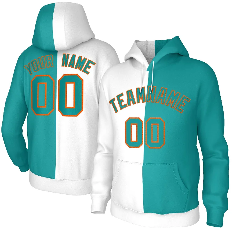 Elegant Series Custom White Aqua Aqua-Orange Split Fashion Stitched Sportwear Pullover Hoodie