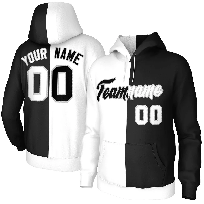 Free Design Custom White Black-Gray Split Fashion Stitched Sportwear Pullover Hoodie