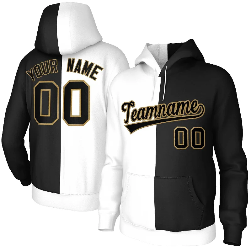 Everyday Comfort Custom White Black-Old Gold Split Fashion Stitched Sportwear Pullover Hoodie