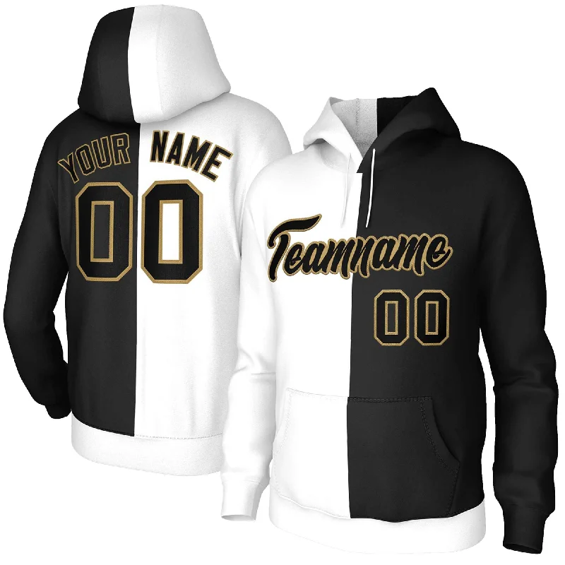 Casual Wear Custom White Black-Old Gold Split Fashion Stitched Sportwear Pullover Hoodie