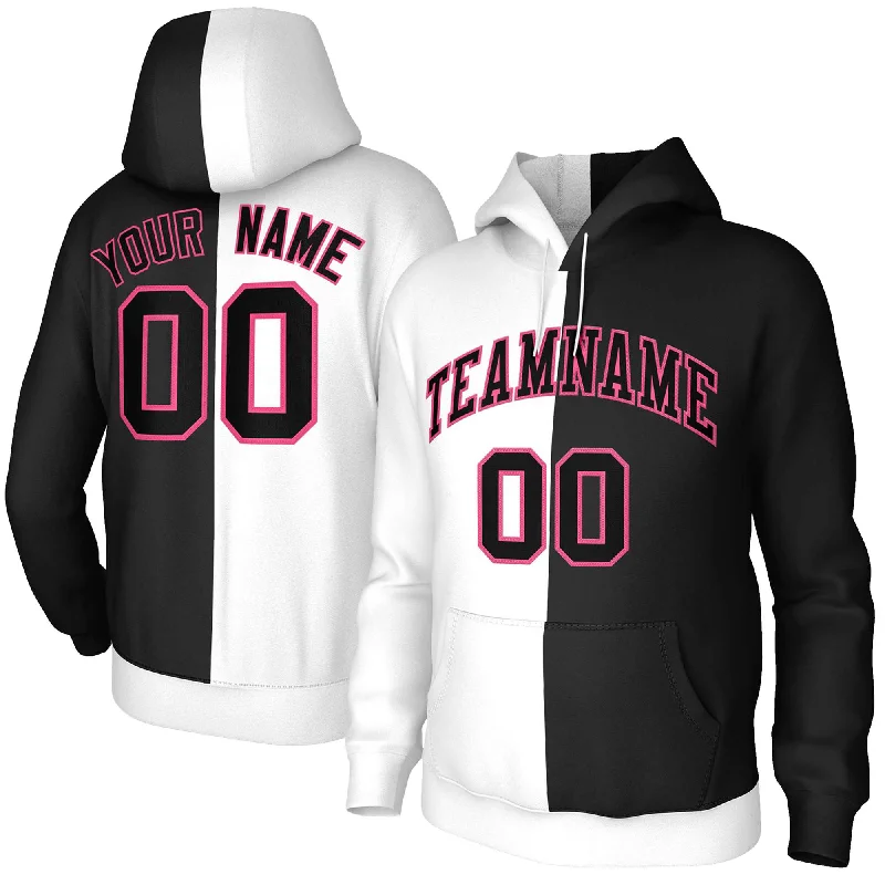 Cozy Sweaters Custom White Black-Pink Split Fashion Stitched Sportwear Pullover Hoodie