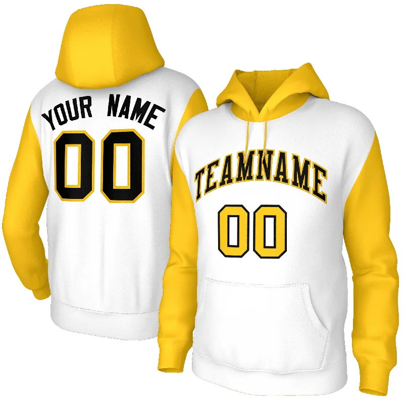 Cool Style Custom White Black-Gold Raglan Sleeves Stitched Sportwear Pullover Hoodie