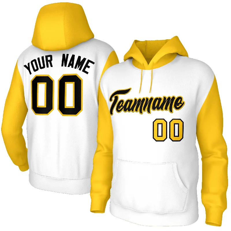 Elegant And Casual Custom White Black-Gold Raglan Sleeves Stitched Sportwear Pullover Hoodie